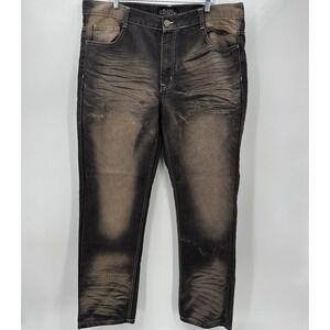 Black Lacquer Mens Distressed Wash Denim Jeans Size 36x32 Straight Fit Casual